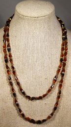 Signed Les Bernard Inc. Amber Beaded Necklace 36' Long