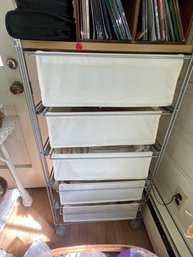 TWO ROLLING CARTS WITH FABRIC DRAWERS