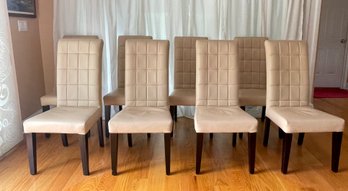 Set Of Biscuit Tufted Upholstered Fabric Dining Chairs