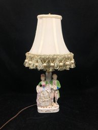 Victorian Hand-Painted Porcelain Nightstand Lamp From Occupied Japan