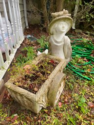 Flower Girl And Wheelbarrow Outdoor Stone Sculpture Pot