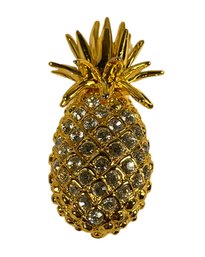 Vintage Gold Tone Rhinestone Designer Pineapple Brooch Pin