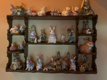 Wall Hanging Display Shelf With Bunny Figurines