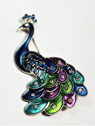 Enamel Rhinestone Peacock Brooch Pin