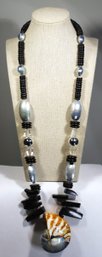 Vintage 1980s Plastic And Genuine Shell Beaded Necklace 30' Long