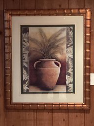 Large Picture Terra Cotta Pot With Plant. Gold Frame 41 H X 35 W