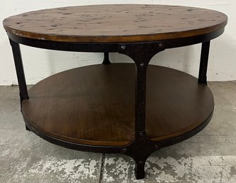 Contemporary Industrial Two Tier Wood And Metal Low Table