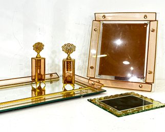 A Vintage Vanity Set In Glass With Ormolu Trim