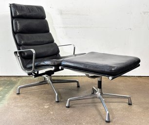 A Vintage Leather Soft Pad Chair And Ottoman In Leather By Charles And Ray Eames For Herman Miller (Signed)