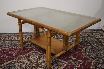 Vintage Rattan Coffee Table With Frosted Glass Insert