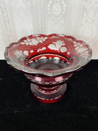 Bohemian Ruby Red Etched Glass Bowl