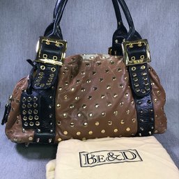 Fabulous Like New B E & D Brown Leather Studded Handbag With Sleeper Bag - Amazing Quality - Used Twice !