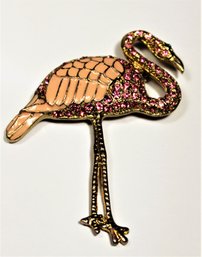 Gold Tone Pink Enamel Flamingo Brooch