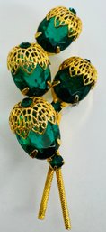 GORGEOUS GOLD TONE GREEN RHINESTONE BROOCH