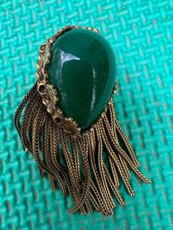 Vintage Pauline Rader Signed Pin With Green Stone