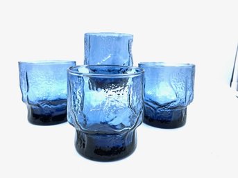 Vintage Libbey Glass - 4 Rock Sharpe Normandy Blue Rocks Glasses