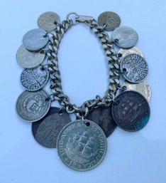 Interesting Foreign Coin Charm Bracelet