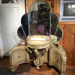 Incredible Art Deco Vanity - Movie Star Quality - Will Be Spectacular With Restoration - 1930s - 1940s WOW !