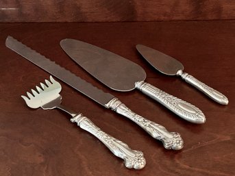 Set Of Four Sterling Silver Handled Serving Pieces