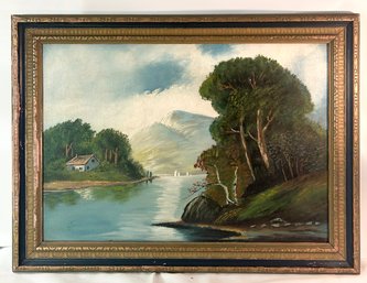 Original Signed Oil On Canvas Landscape Scene In Frame