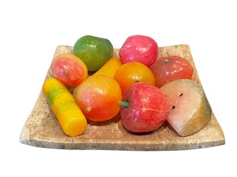 Carved Decorative Stone Fruit  On Tray