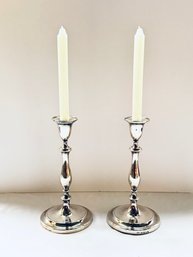 Pair Sterling George III Style Candle Holders Monogrammed