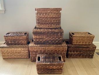 Woven Baskets With Lids & Matching Waste Bin