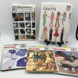 5 Vintage Craft Patterns ~ Fashion Doll Clothes, Catwear & Dogwear, Baby Accessories & More ~
