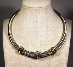 Vintage 1980s Silver And Gold Tone Torque Choker Necklace