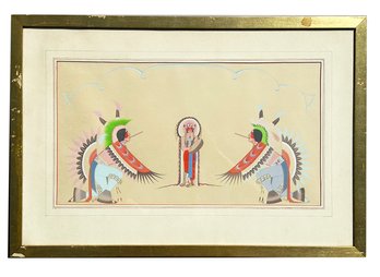 A Framed Native American Themed Gouache On Panel Undated, Archie Blackowl (Cheyenne, 1911-1992)