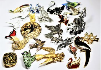 Lot Approximately 23 Costume Bird Brooches And Ring