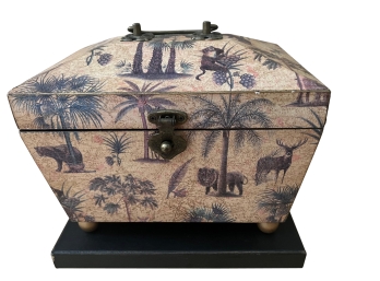 Decorative Storage Box With Hinged Top And Tropical Animal Motif