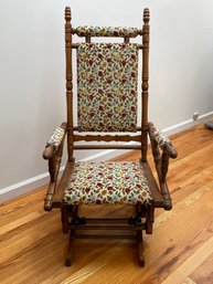 Antique Flower Needlepoint Victorian Platform Rocker Rocking Chair Tapestry