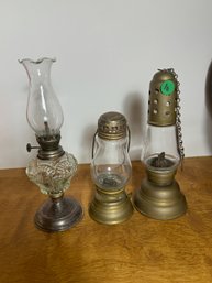 THREE ANTIQUE OIL LAMPS