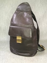 Very Nice Vintage PERLINA New York Chocolate Leather Crossbody 1990s Bag / Backpack Style - Very Nice !