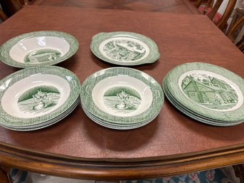 Green & White Old Curiosity Shop By Royal   Vintage Dishes