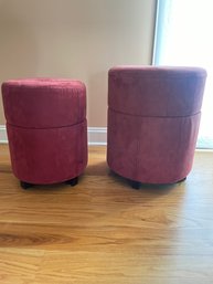 Pair Of Burgundy Ottomans With Storage