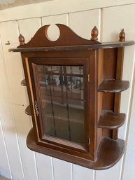 Vintage Wood W/ Glass Door Wall Curio Display Cabinet