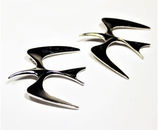 Pair Rhodium Plated MCM Bird Brooches Signed