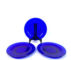 Trio Of Translucent Cobalt Blue Sandwich Plates