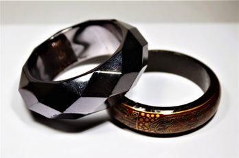 Two Bangle Bracelets, Faceted Plastic And Lacquer On Wood