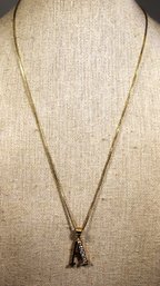 Gold Over Sterling Silver Chain Necklace W 'A' Monogram Pendant