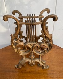 Vintage Cast Metal Lyre Magazine Rack