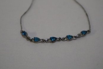 925 Sterling Silver With Blue Stones Slide Clasp Bracelet Marked STS Chuck Clemency