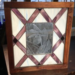 Lovely Vintage Leaded / Stained Glass Window With Very Pretty Etched Daffodil - Very Nice ! - Don't See Issues