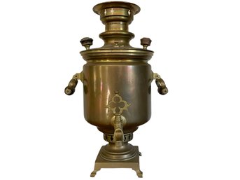 Antique Imperial Russian Brass Samovar 1880s With Imperial Eagle & More Than 10 Stamps & Cyrillic Writing