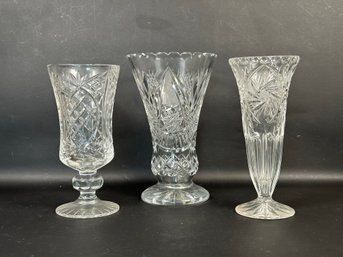 Three Footed Vintage Vases In Cut Glass