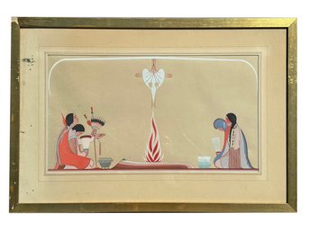 A Framed Native American Themed Gouache On Panel Undated, Archie Blackowl (Cheyenne, 1911-1992)