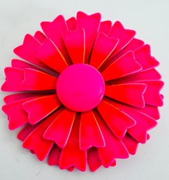 VINTAGE PINK ENAMEL 3D METAL FLOWER BROOCH