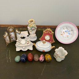 A Group Of Mostly Antique Delicate Trinkets- Porcelain, Enamel And Marble